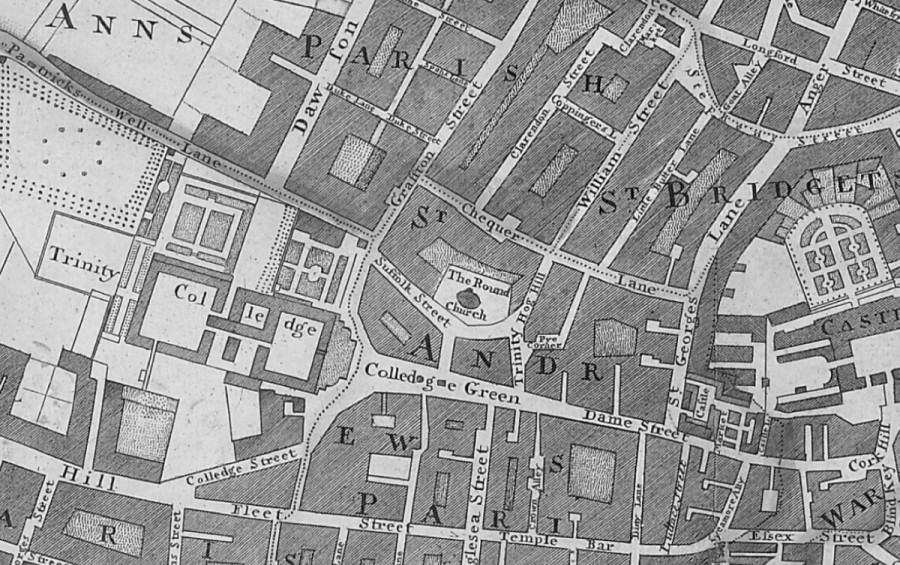 Extract from Charles Brooking's map of Dublin, 1728