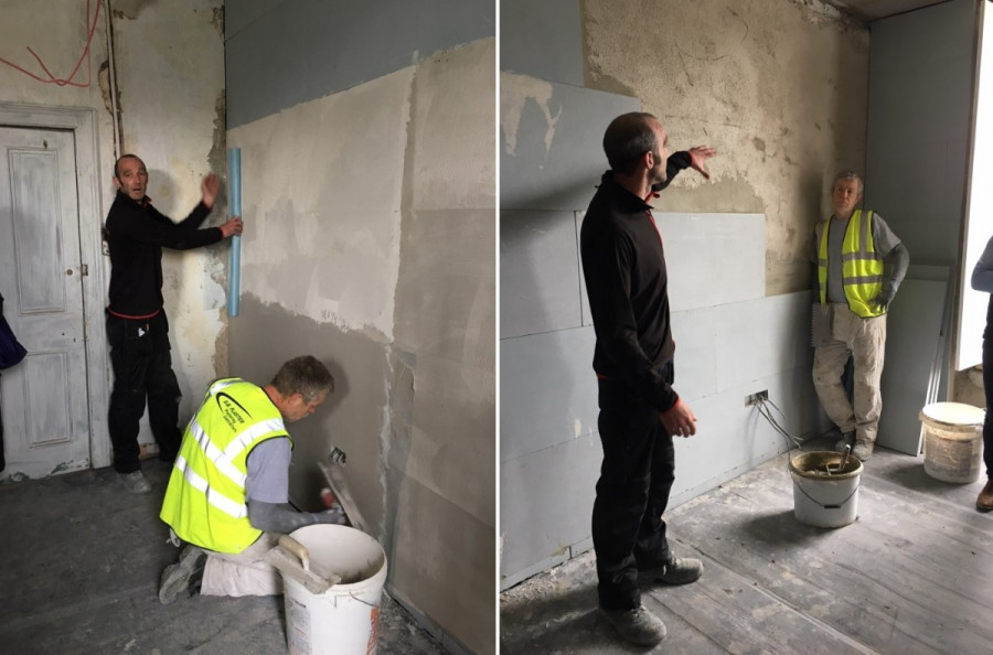 DB Plaster demonstrating installation of Calsitherm climate board in 18 Ormond Quay Upper
