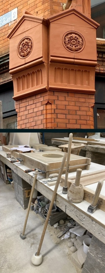 Top: New terracotta by Nolan's Group | Bottom: Chilstone workshop