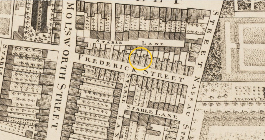 John Rocque's Map of Dublin, 1756, showing Numbers 10 & 11 